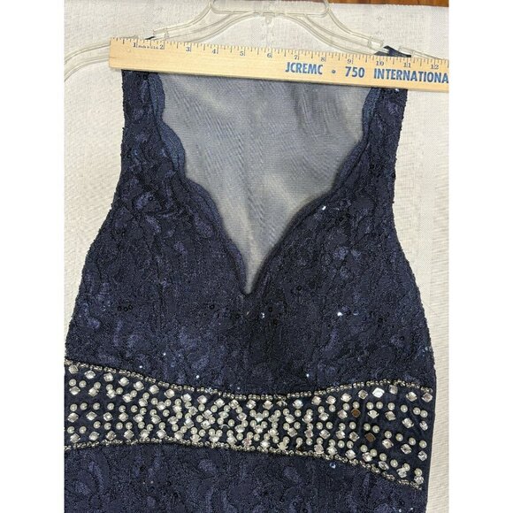 My Michelle Size 5 Sleeveless Navy Lace Sequin Gown Rhinestone Sheer Back NEW - Picture 5 of 12